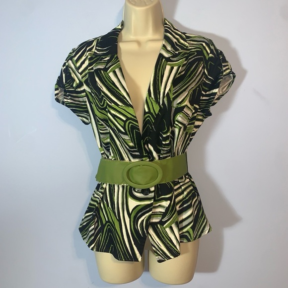 Cato short sleeve blazer Green zebra swirl Patterned deadstock size medium belt - Picture 1 of 6